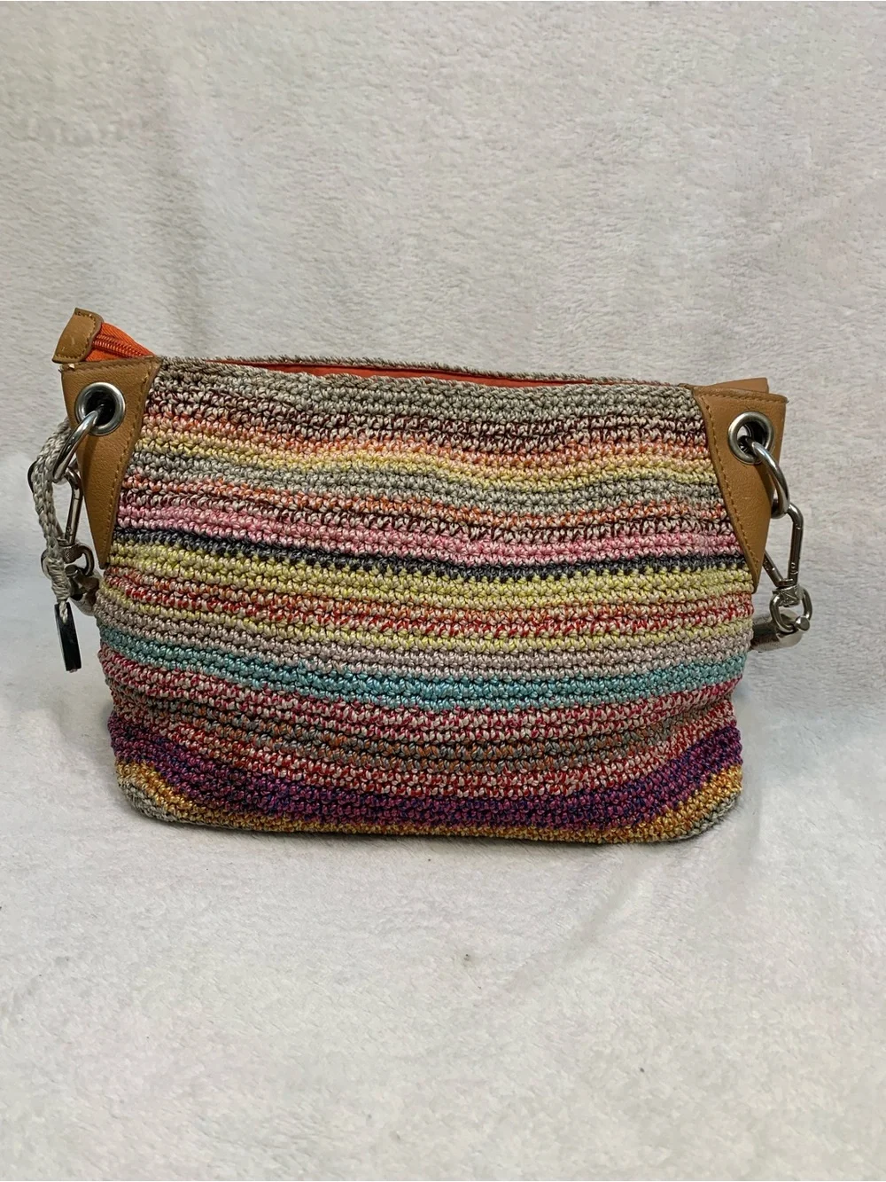 The Sak Multicolor Crochet Shoulder Bag with Braided Leather Handle